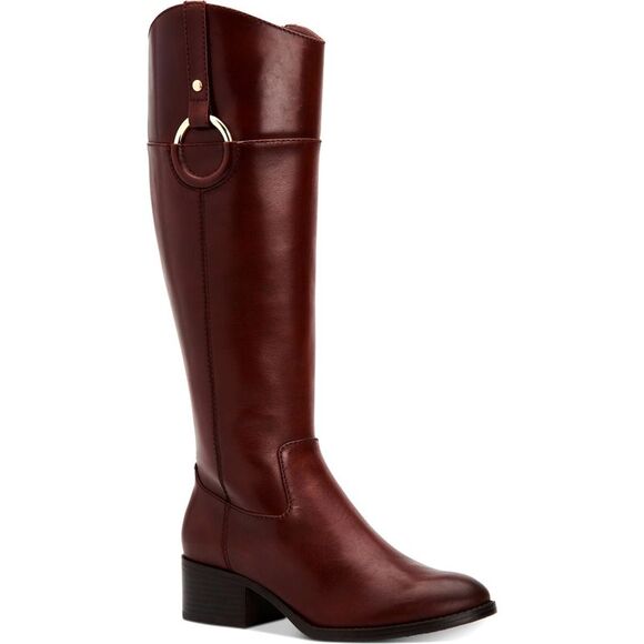 ALFANI Shoes - ALFANI Womens Brown Trim Bexleyy Round Toe Block Heel Leather Riding Boot 6 M WC